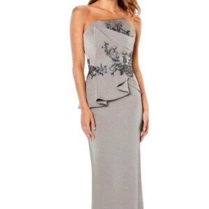 NWT Montage by Mon Cheri 221974 Crepe & Beading Evening Dress Taupe Size 12